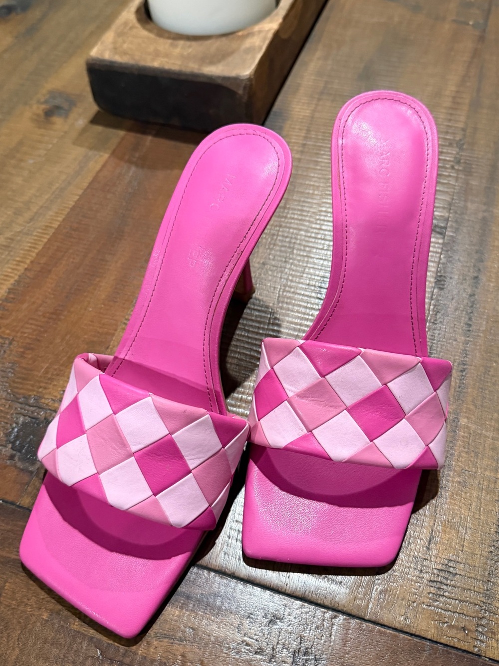 Marc Fisher Pink Woven Strap High Heel Slide Sandals